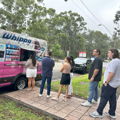 people lining up to have Mr Whippy ice cream. Book Mr Whippy Van